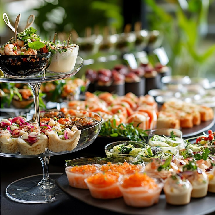 Foto menu di catering per matrimoni con piatti gourmet
