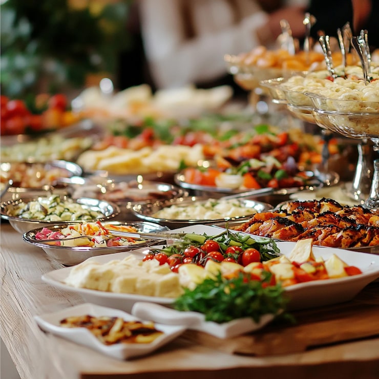 Foto menu di catering per matrimoni con piatti gourmet