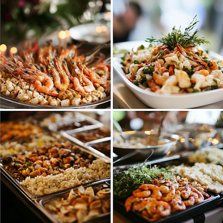 Foto menu di catering per matrimoni con piatti gourmet