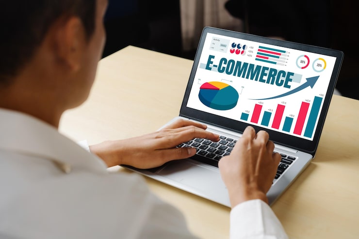 Photo perangkat lunak data e-commerce menyediakan dasbor modis untuk analisis penjualan