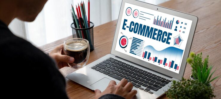 Photo perangkat lunak data e-commerce menyediakan dasbor modis untuk analisis penjualan