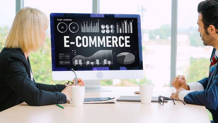 Photo perangkat lunak data e-commerce menyediakan dasbor modis untuk analisis penjualan