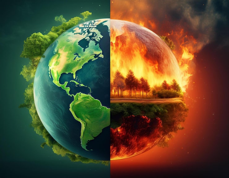 Photo perpecahan perubahan iklim bumi pemanasan global seni
