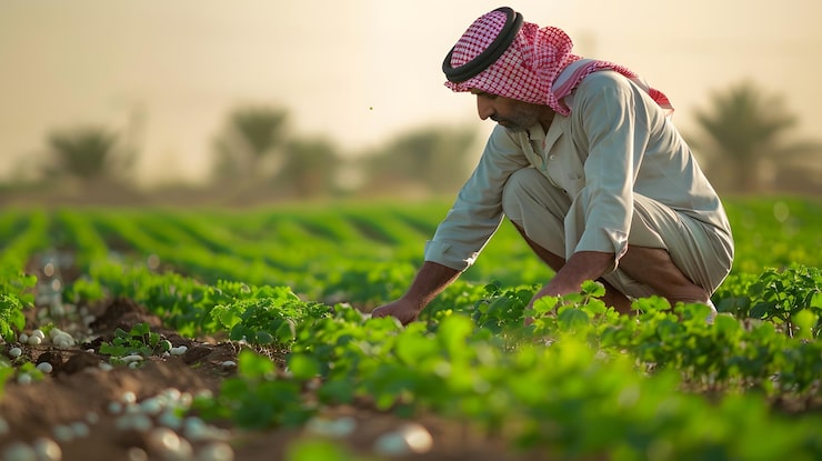 Photo petani arab mengolah tanaman