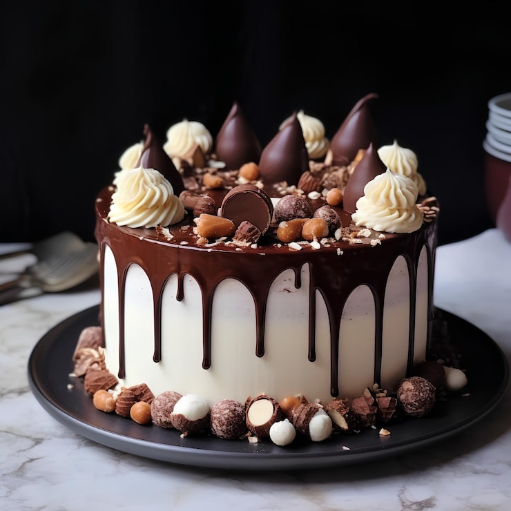 Foto realizza una foto di una bellissima torta al cioccolato