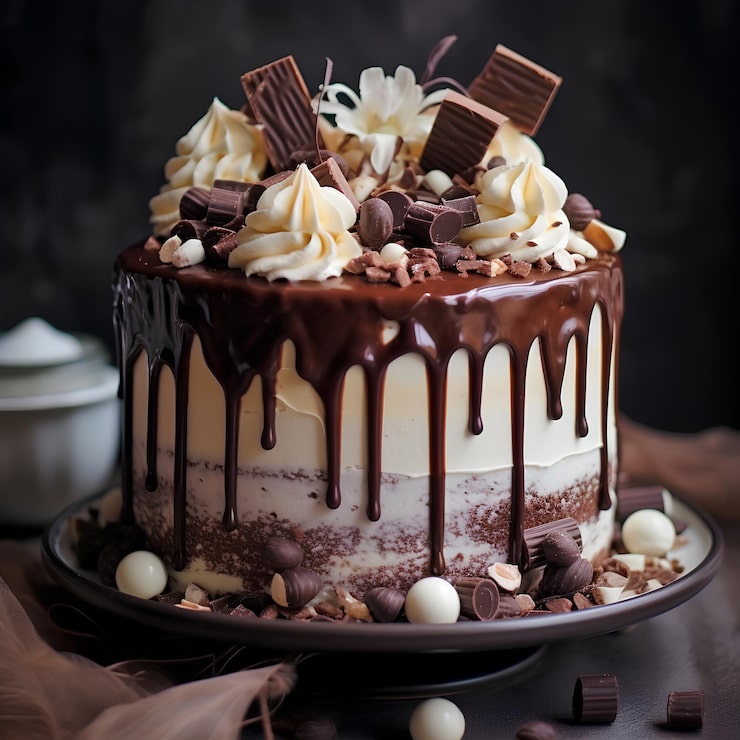 Foto realizza una foto di una bellissima torta al cioccolato