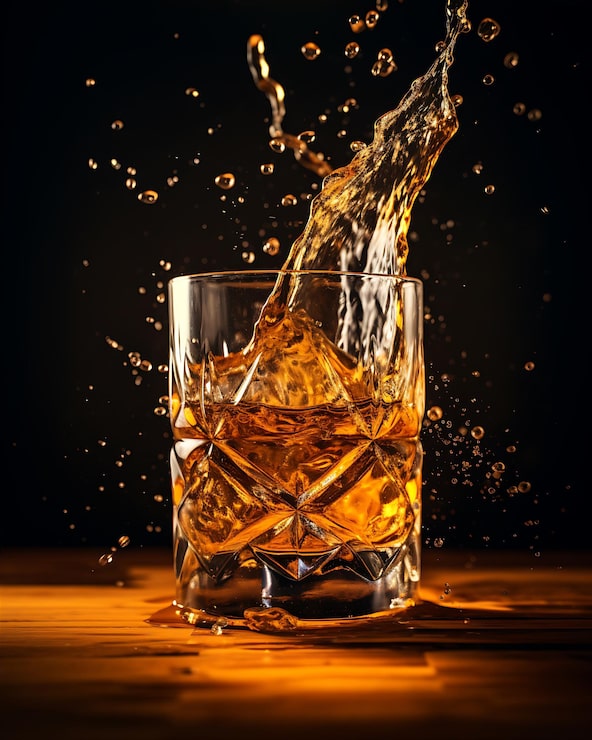 Foto scatto di whisky che viene versato
