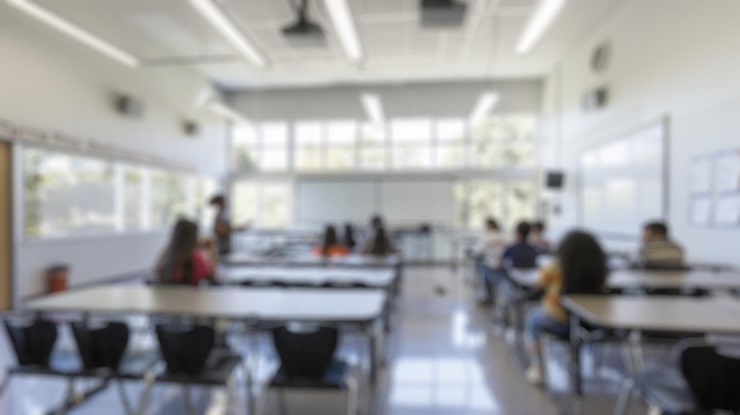 Foto sfocare lo sfondo di diversi studenti intelligenti che imparano e studiano una lezione spate