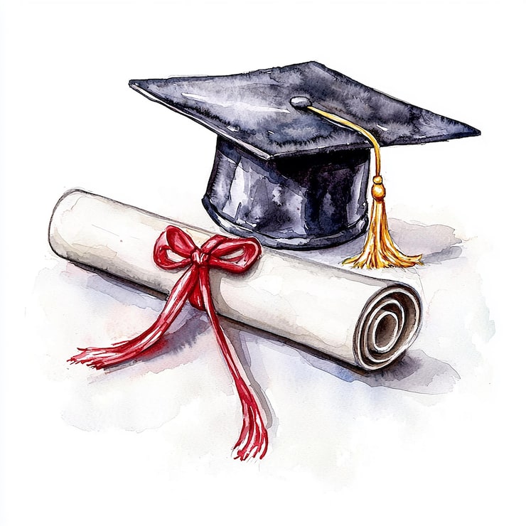 Foto un disegno di un berretto di laurea e un diploma con un nastro