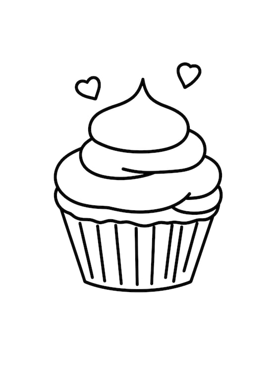 Foto un disegno in bianco e nero di un cupcake con i cuori in cima