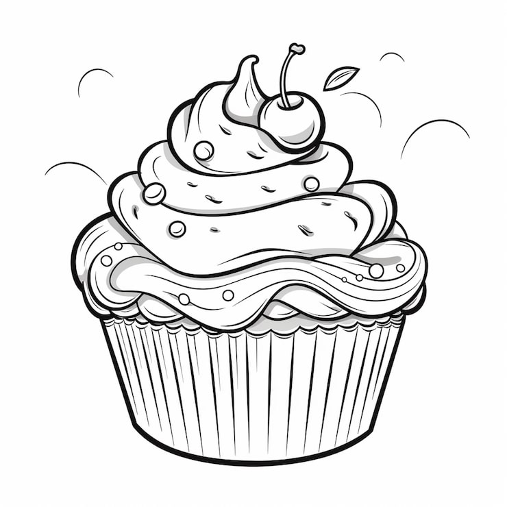 Foto un disegno in bianco e nero di un cupcake con una ciliegia in cima ai generativo