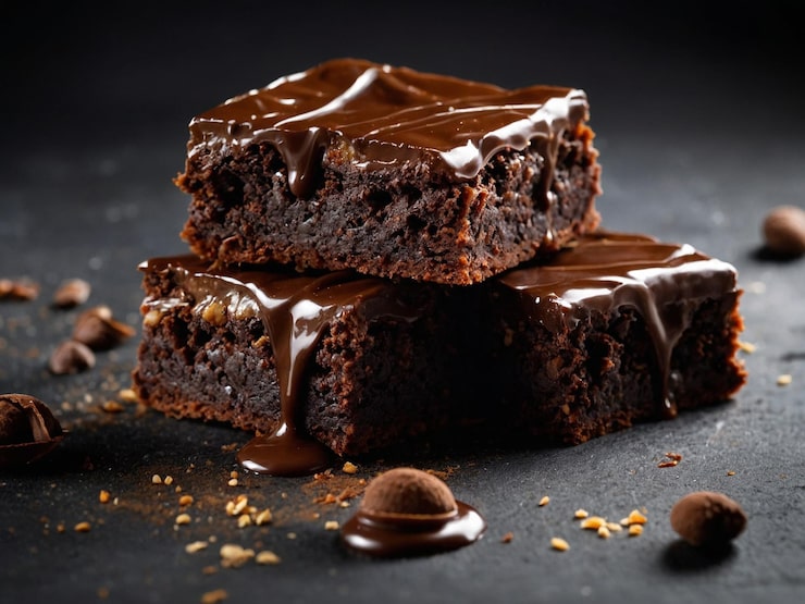 Foto un pezzo di torta al cioccolato con cioccolato sopra