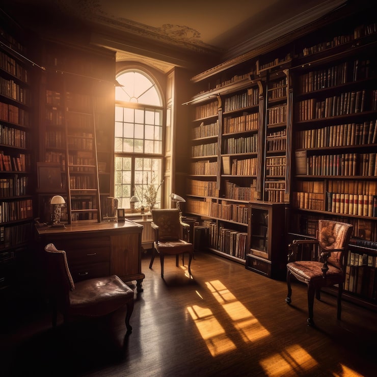 Foto una grande e lussuosa biblioteca privata in stile antico