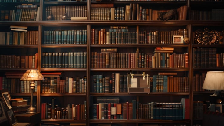 Foto una libreria con molti libri su di essa