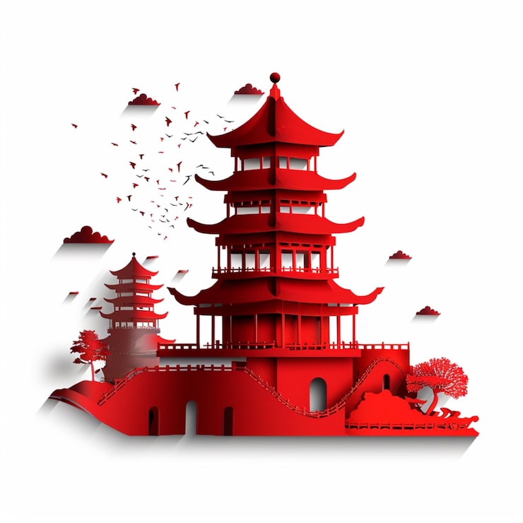 Foto una pagoda rossa con un tetto rosso e una pagoda rossa in cima