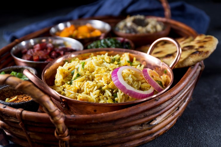 Foto grátis deliciosa refeição do paquistão em uma cesta