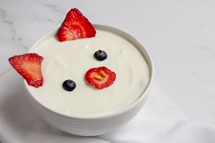 Foto grátis delicioso iogurte de alto ângulo com frutas