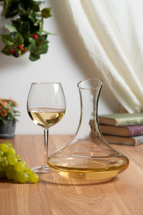 Foto grátis jarra de vinho branco e copos na mesa