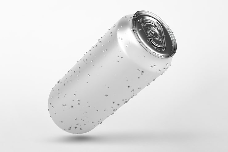 Foto grátis lata de refrigerante refrescante com gotas de água