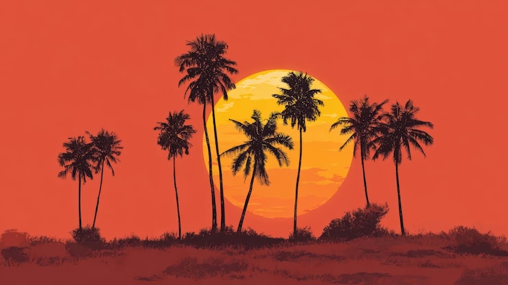 Foto grátis o pôr-do-sol tropical com a silhueta de palmeiras
