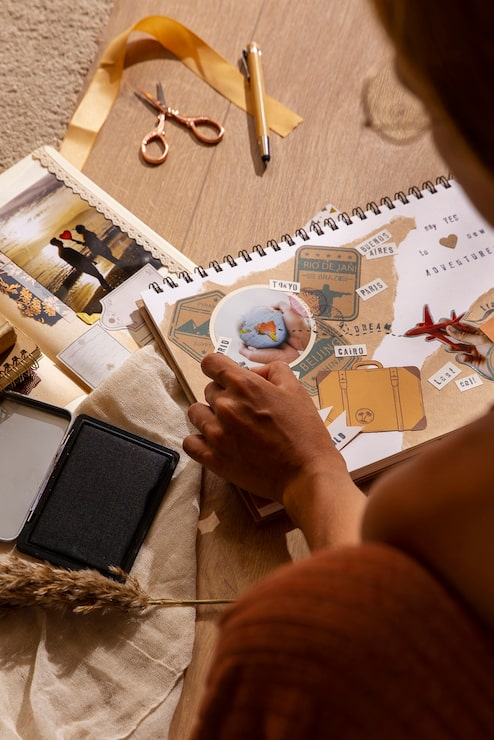 Foto grátis pessoa fazendo scrapbooking em casa
