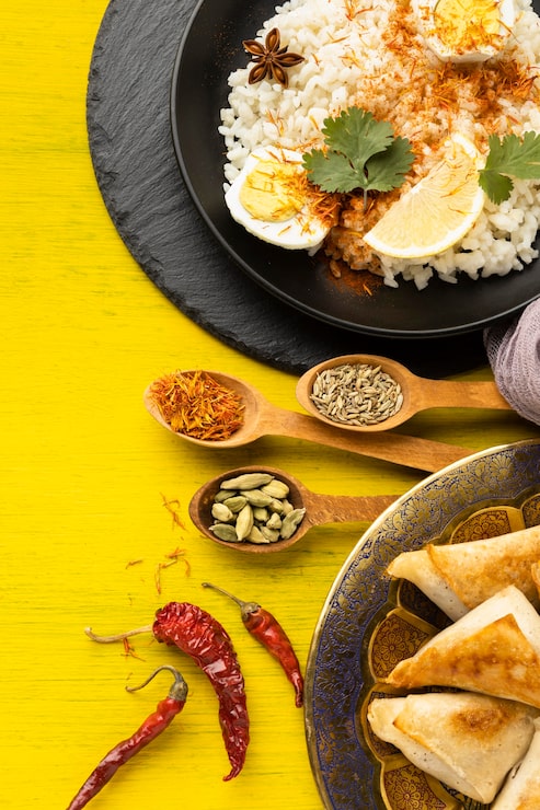 Foto grátis pratos e especiarias indianas planas