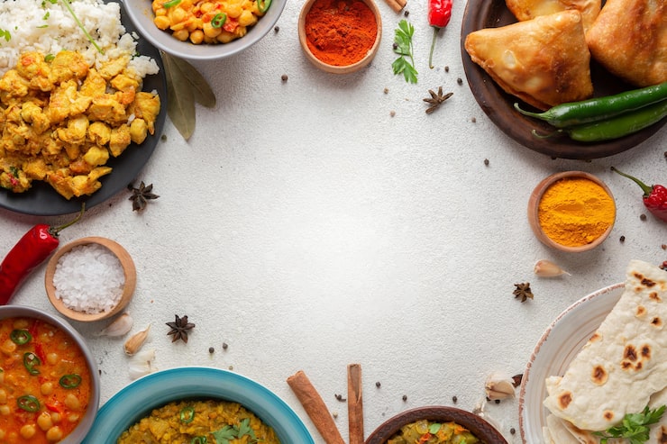 Foto grátis quadro circular de alimentos de vista superior