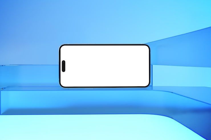 Foto grátis smartphone com uma maquete de tela em branco em fundo azul