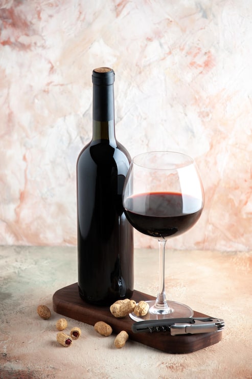Foto grátis vista frontal copo de vinho com garrafa e chocolate na luz de fundo álcool bar de férias bebida de suco de champanhe