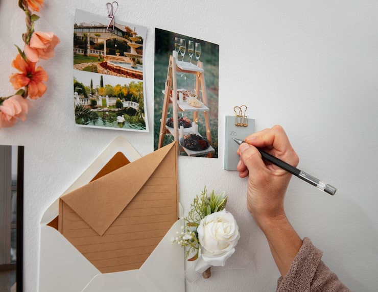 Kostenlose Foto ansicht der wesentlichen elemente für das hochzeitsplanergeschäft