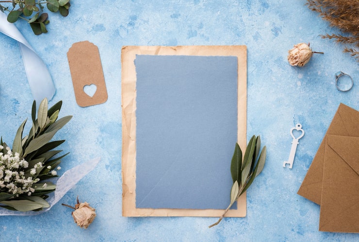 Kostenlose Foto draufsicht hochzeitseinladungskarte