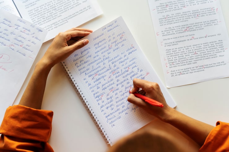 Kostenlose Foto erwachsene von oben korrigieren grammatikfehler