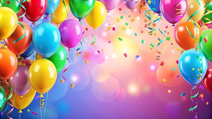Kostenlose Foto farbige ballons und konfetti zum feiern hintergrund