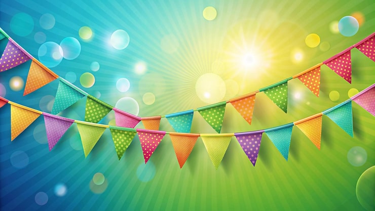 Kostenlose Foto farbiges bunting-banner mit bokeh-lichtern