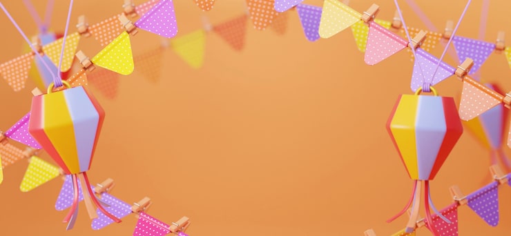 Kostenlose Foto festa junina-banner mit wimpeln und laternen 3d-illustration
