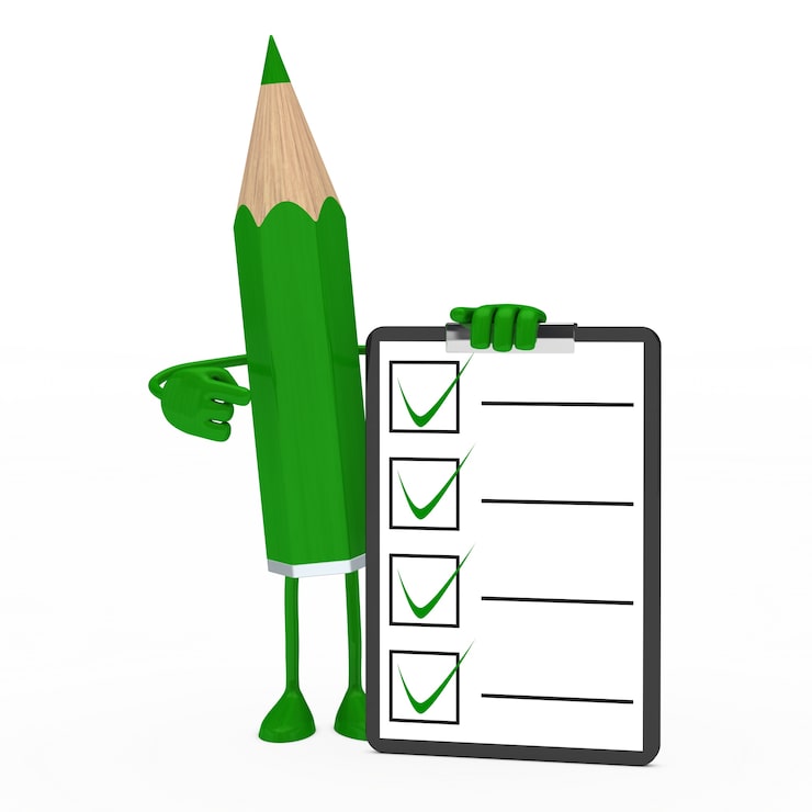 Kostenlose Foto grüne bleistift mit einem positiven fragebogen