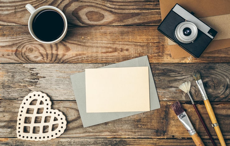 Kostenlose Foto hintergrund mit einem papier, einem blatt papier und pinseln zum zeichnen