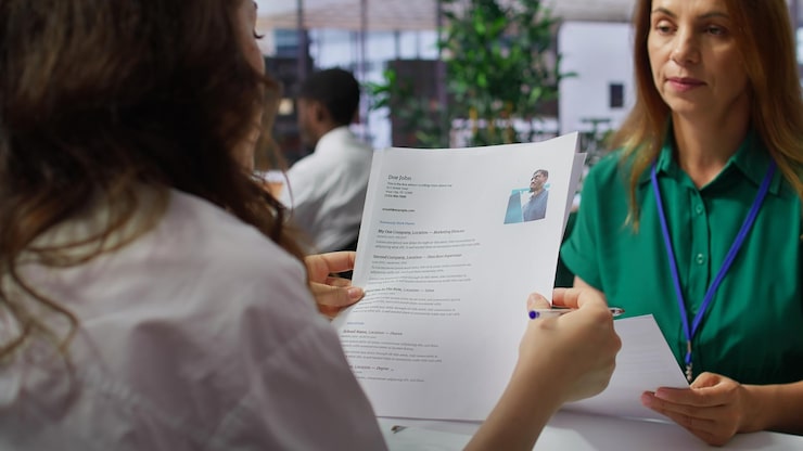 Kostenlose Foto hr-arbeitgeber analysieren den lebenslauf eines kandidaten nach dem vorstellungsgespräch
