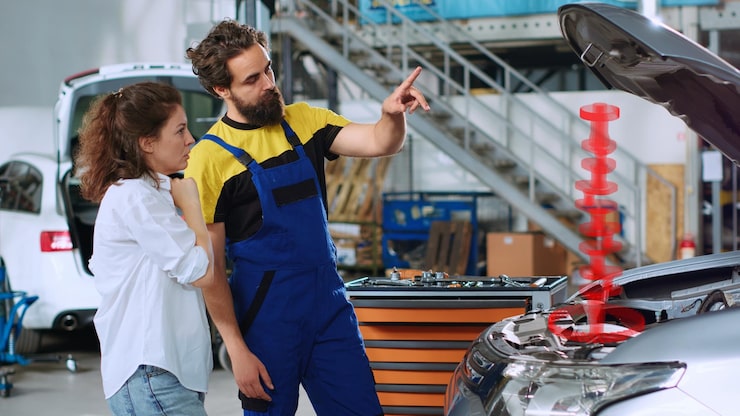 Kostenlose Foto mechaniker lokalisiert autoproblem mit ar