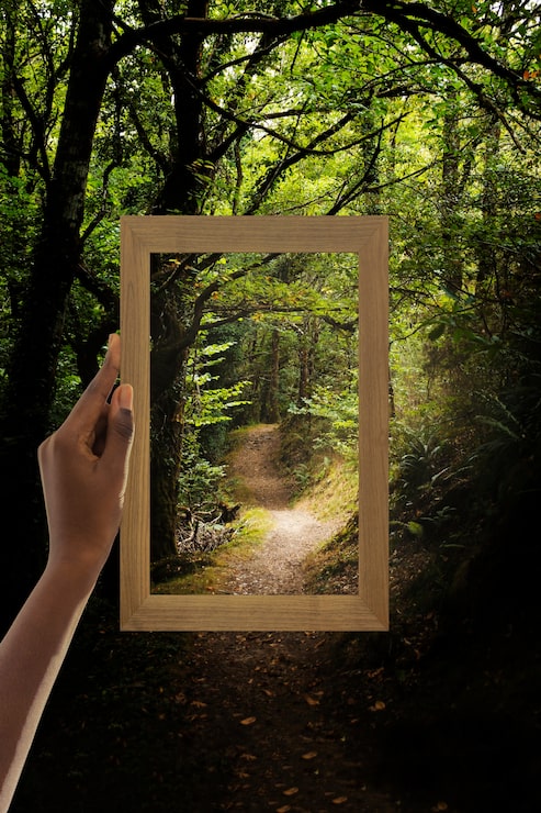 Kostenlose Foto naturlandschaft mit handhalterahmen
