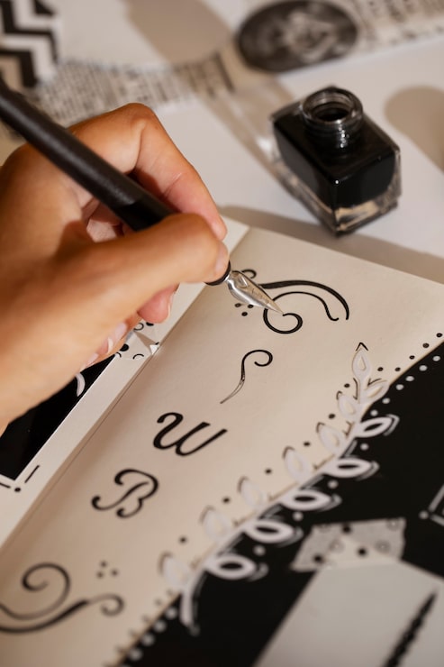 Kostenlose Foto person, die zu hause scrapbooking macht