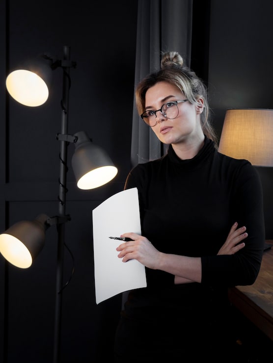 Kostenlose Foto porträt der selbstbewussten geschäftsfrau, die aufwirft