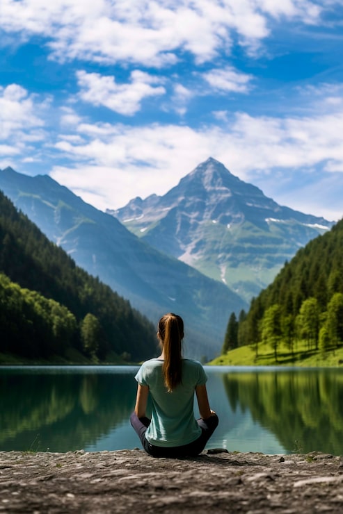 Kostenlose Foto porträt einer person, die im freien in der natur yoga praktiziert