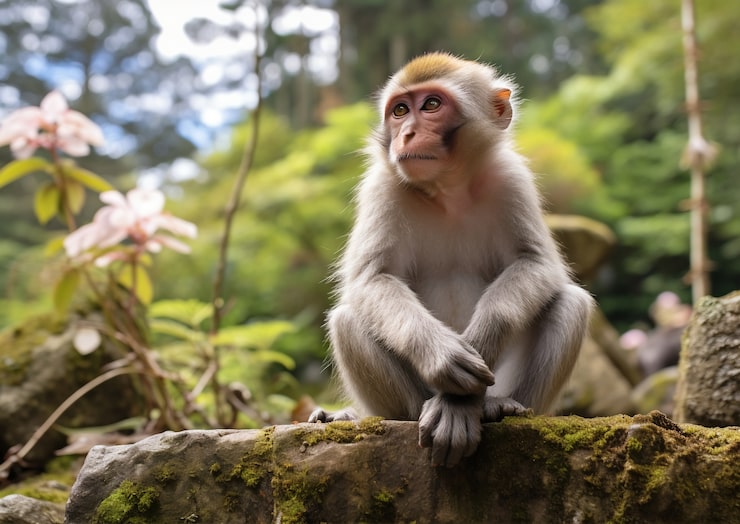 Kostenlose Foto schöner affe verbringt zeit in der natur