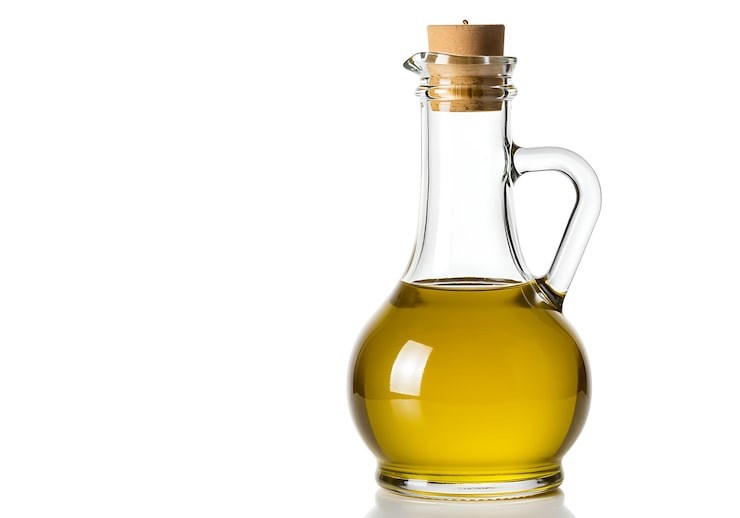 Foto aceite de oliva virgen extra en botella de vidrio para un estilo de vida saludable