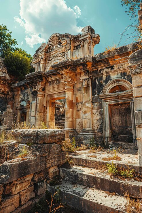 Foto un antiguo edificio de piedra no destruido el mausoleo