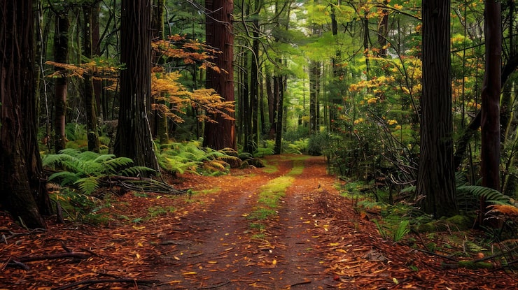 Foto camino del bosque en otoño