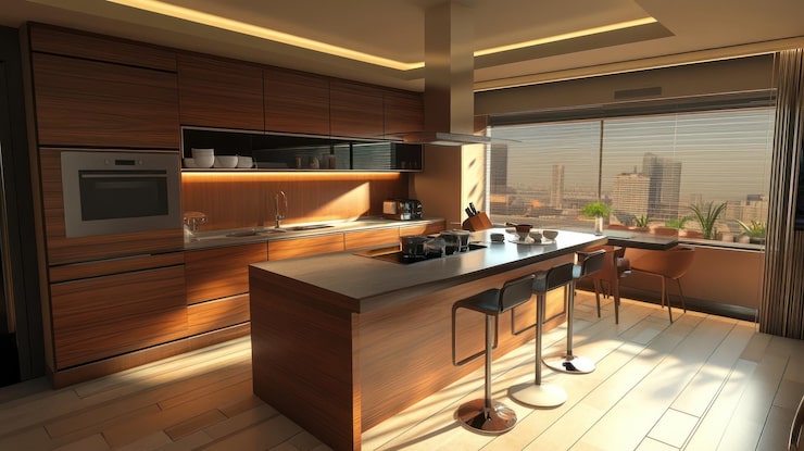 Foto cocina moderna con vista a la ciudad