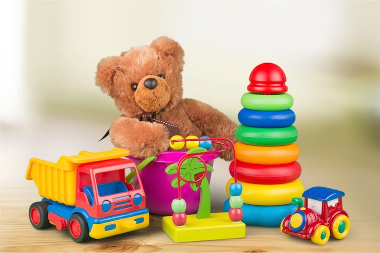 Foto coleção de brinquedos isolada no fundo