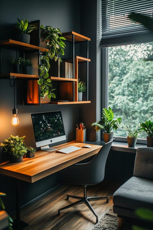 Foto composición creativa del diseño interior moderno masculino de la oficina en el hogar